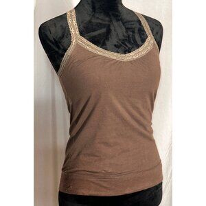 R Clothing Co - Rampage Brown Racer Back Tank Top with Lace Trim, Y2K, Size L